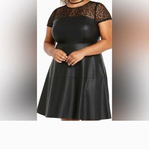 Torrid Black Faux Leather Mini Dress with Lace